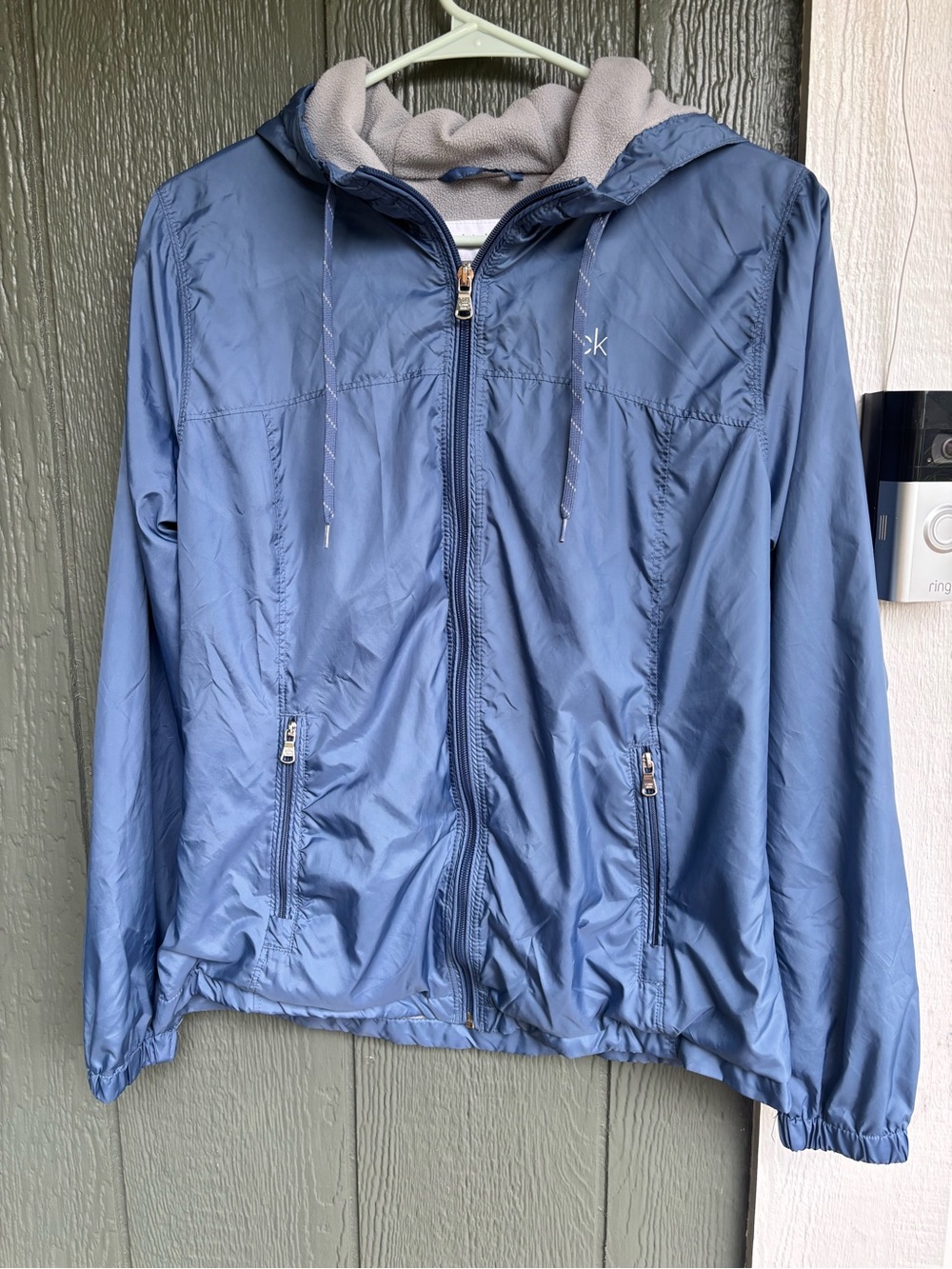 Calvin Klein Blue Hooded Fleece Lined Windbreaker Jacket